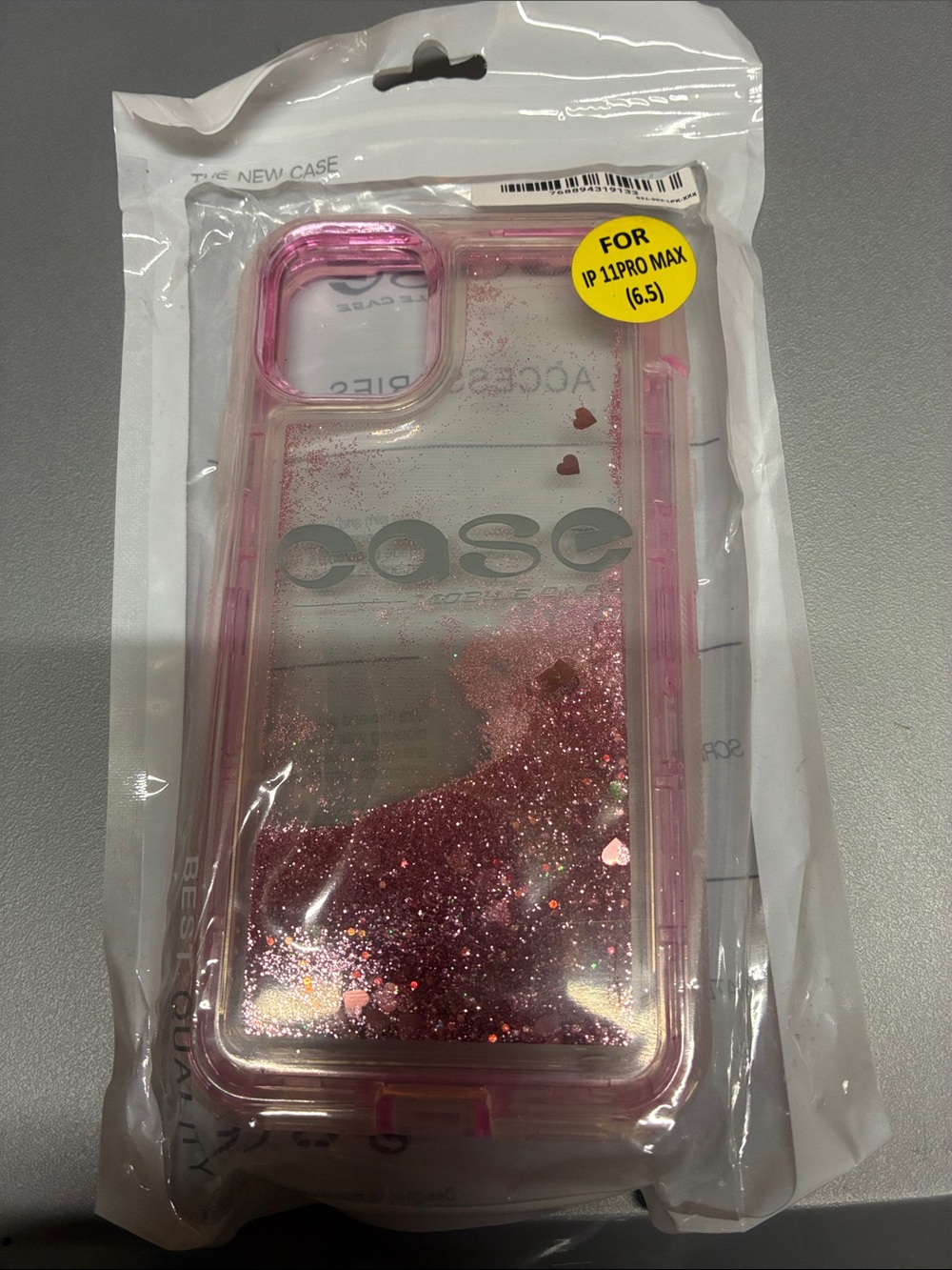 Source Unknown Pink Glitter Liquid iPhone 12 Pro Max Case with Heart Accents